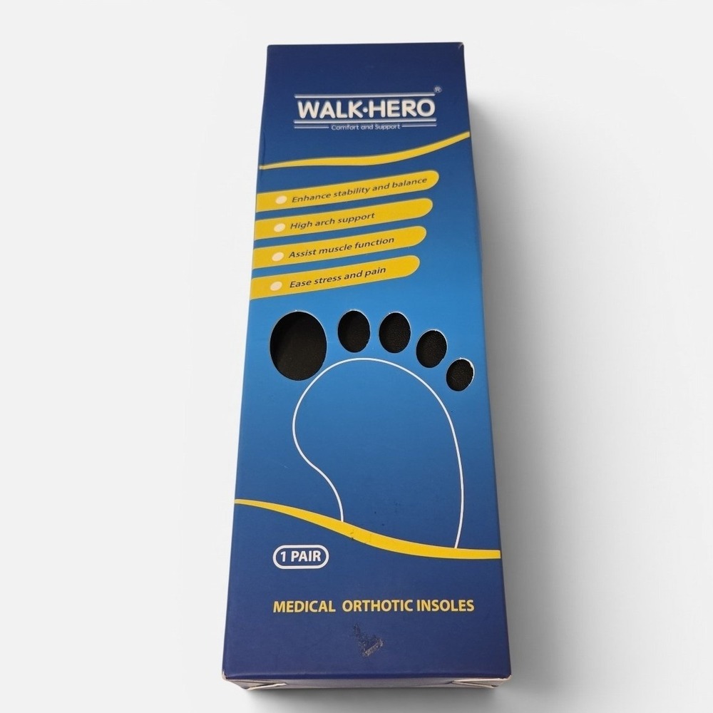 WALK-HERO‎ Orthotic Insoles Mens 7-7.5 Womens 9-9.5 Blue High Arch Support